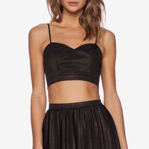 NBD × Naven Twins Black Gold Shimmer Crop Top